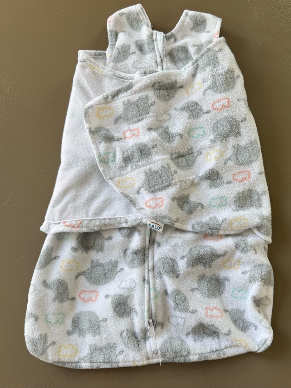 Halo White & Gray Elephant Print Fleece Sleep Sack Baby Swaddle